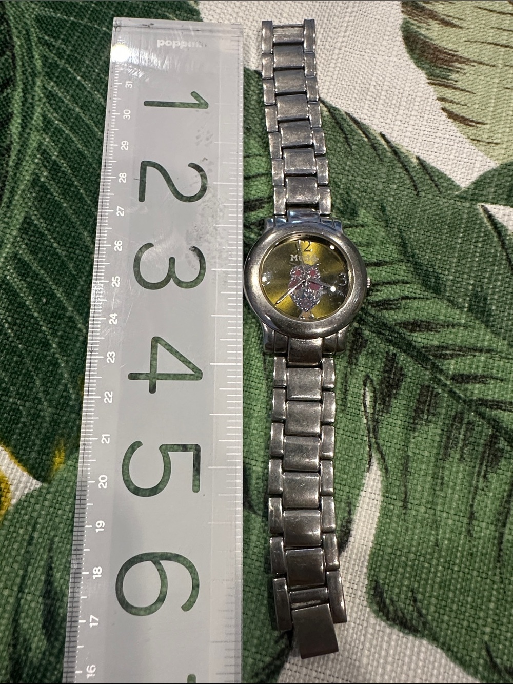 Silver Metal Bracelet Watch with Green Dial and Crystal Accent